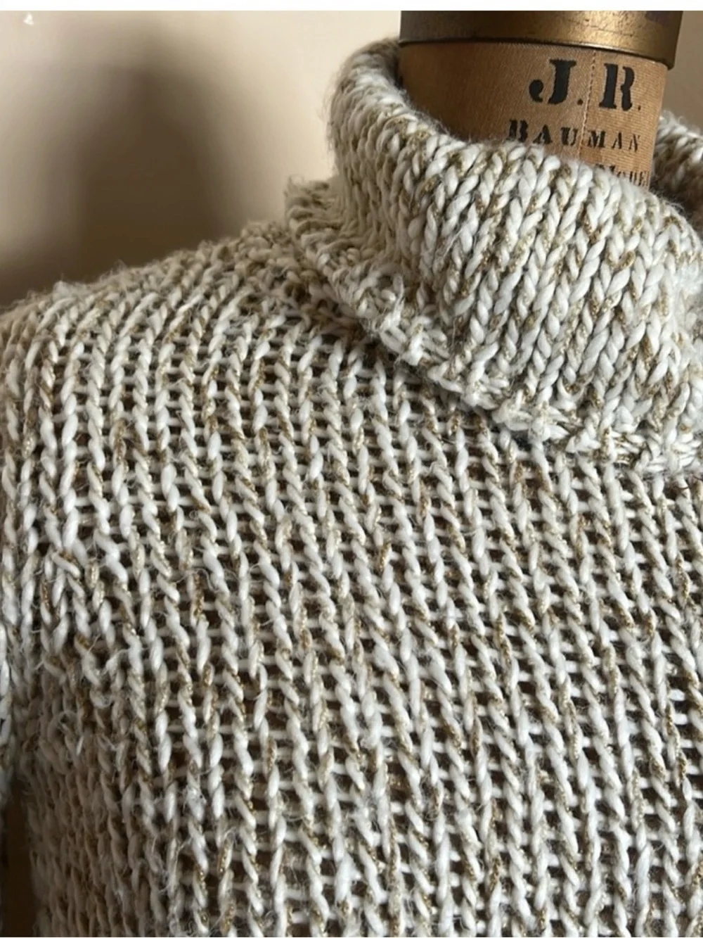 My Life Y2K Wool Blend Cream Gold Bell Sleeve Turtleneck Sweater L